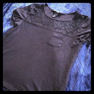 Lofi or Soft Goth‎ Black Cotton Lace Pocket Tee Sz S